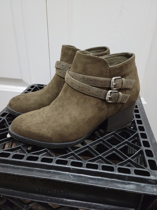 Sonoma Shoes - Sonoma Esme Olive Green Suede Double-Buckle Ankle Booties